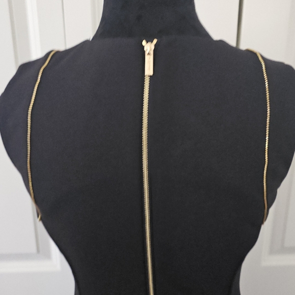 Calvin Klein Black Midi Dress with Gold Accent Zippers Special Occasion SZ 2 - Picture 5 of 11